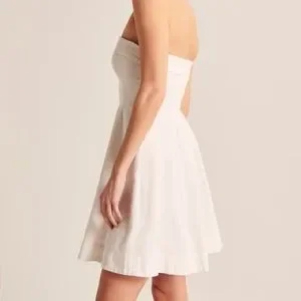 Abercrombie strapless linen mini dress lined fit & flare white bride graduation - Picture 5 of 12